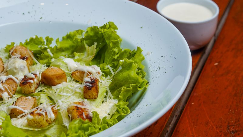 Fresh Caesar salad with croutons and parmesan